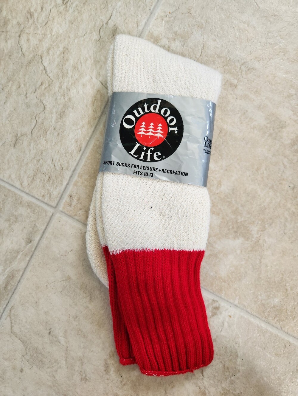 Outdoor Life White Socks with Red Cuffs - Athletic